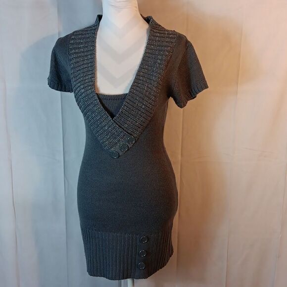 Red Paint Gray Sweater Dress - Picture 6 of 6